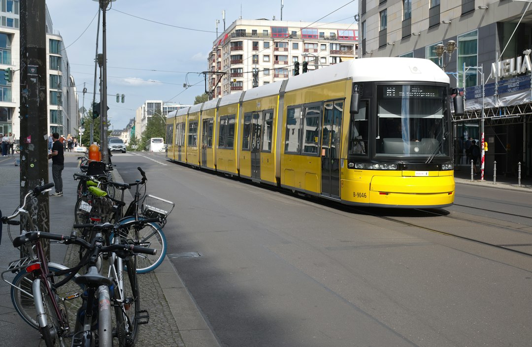 A Berlin tram travelling through the city