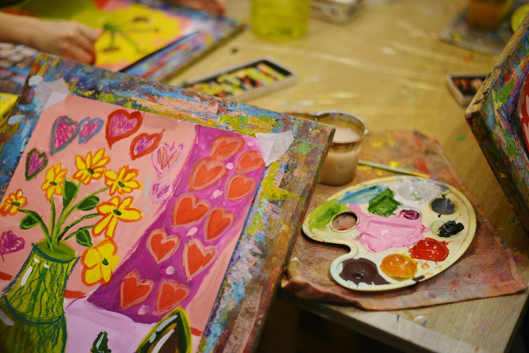Colorful art supplies for children's projects