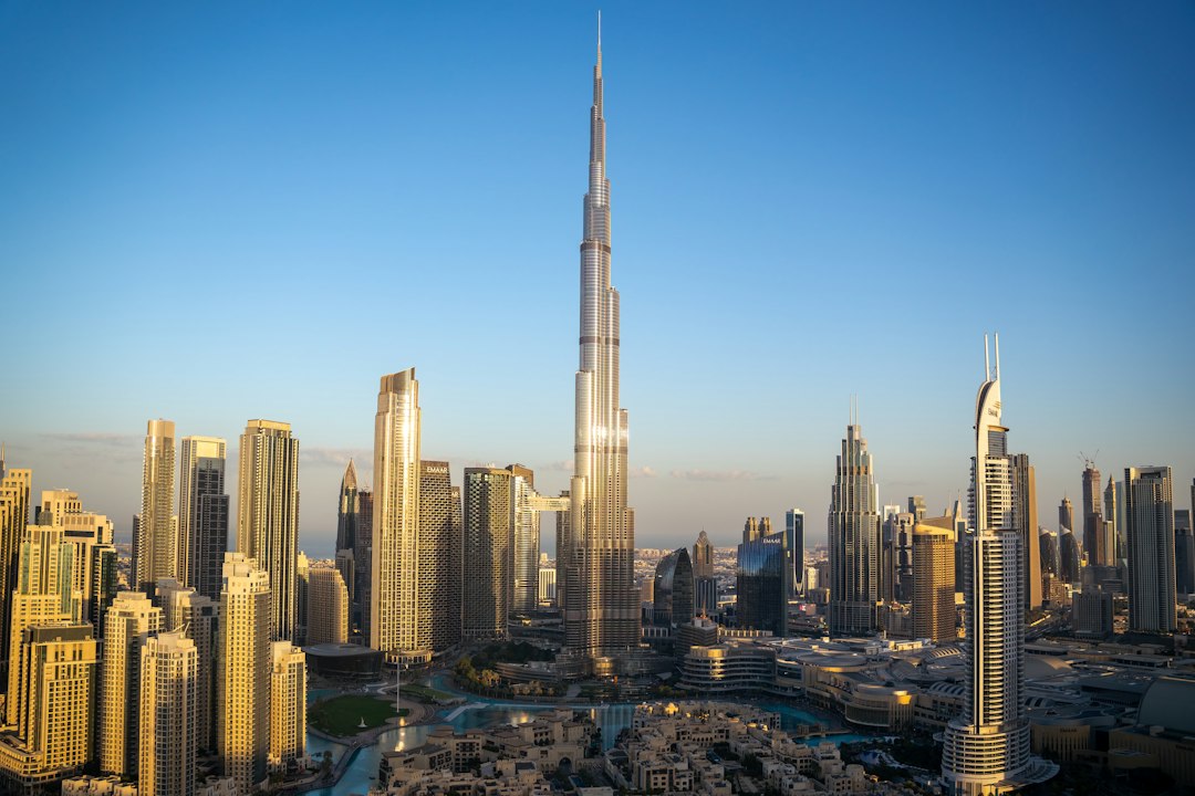 Dubai skyline and Burj Khalifa on a clear winter day