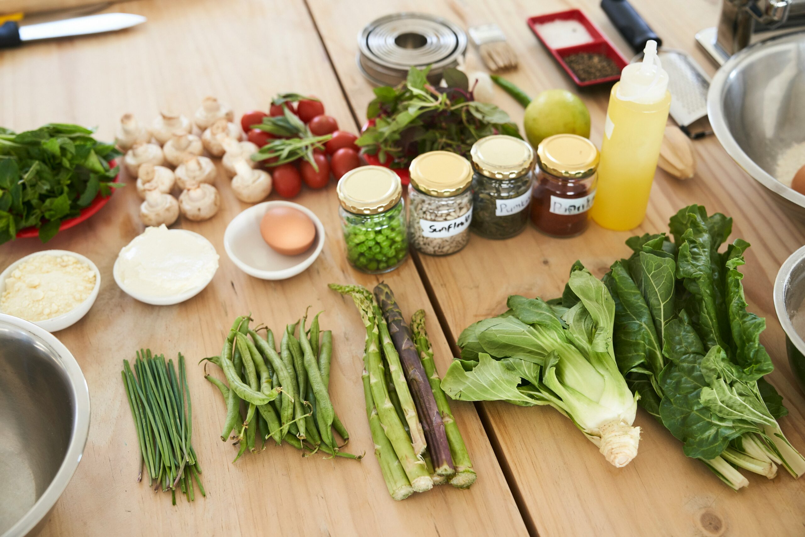 Fresh green vegetables prepared as a Japanese-inspired lunch side dish