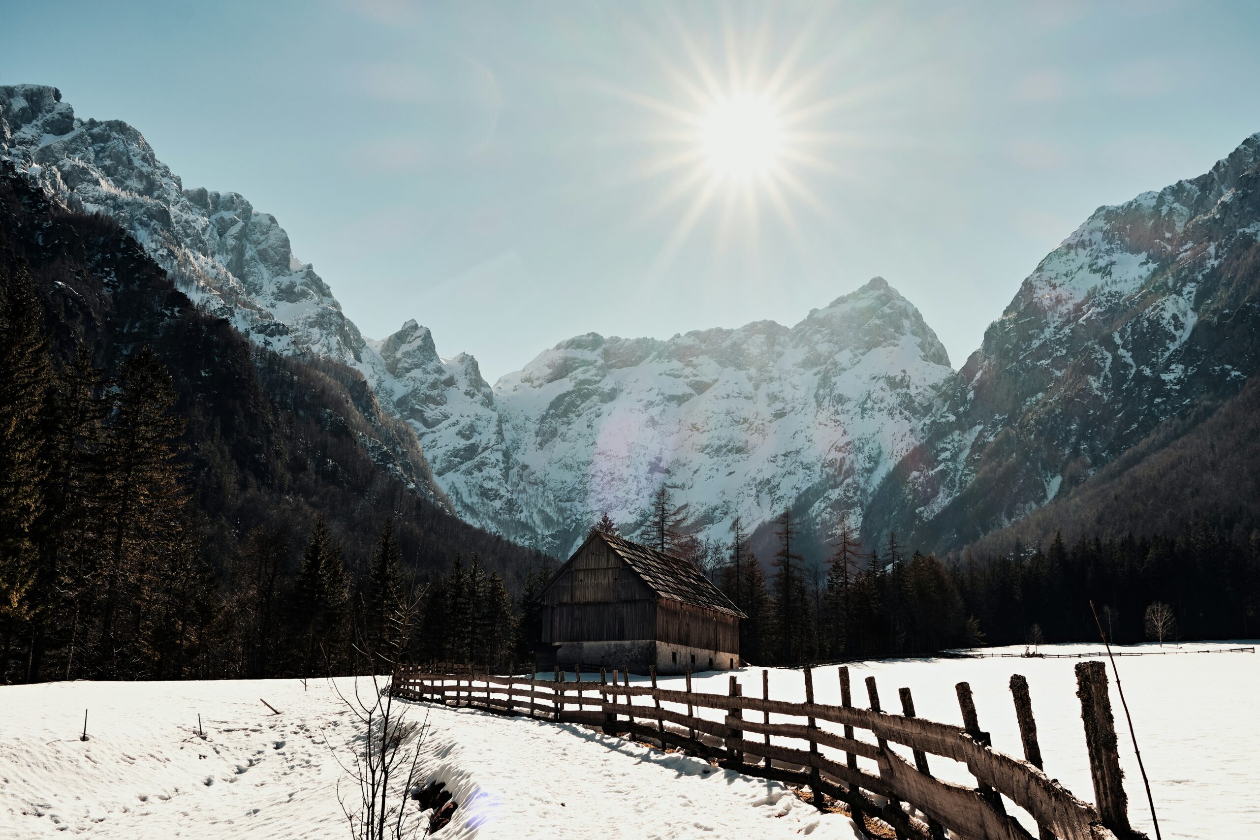 Snow-covered Alpine mountains near Slovenia\u0027s family ski resorts