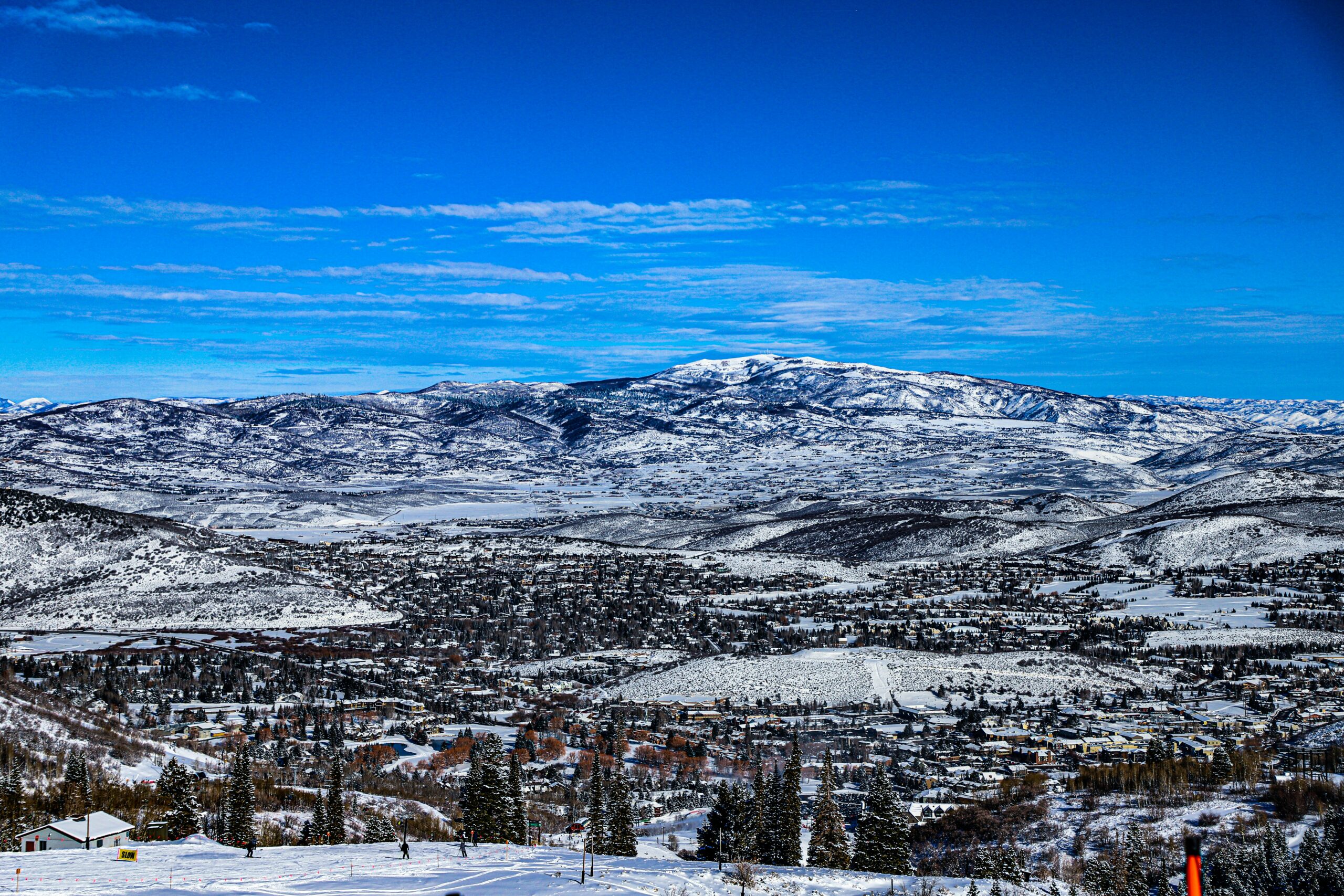 Snowy mountain range and ski lift at a Utah ski resort